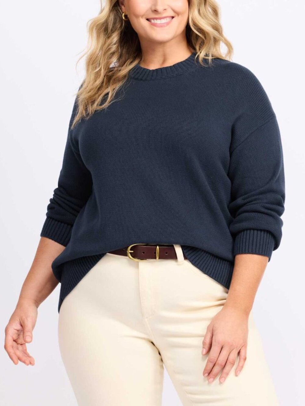 Market & Spruce Remi Cotton Ribbed Cropped Pullover Crewneck Indigo Plus 3X
